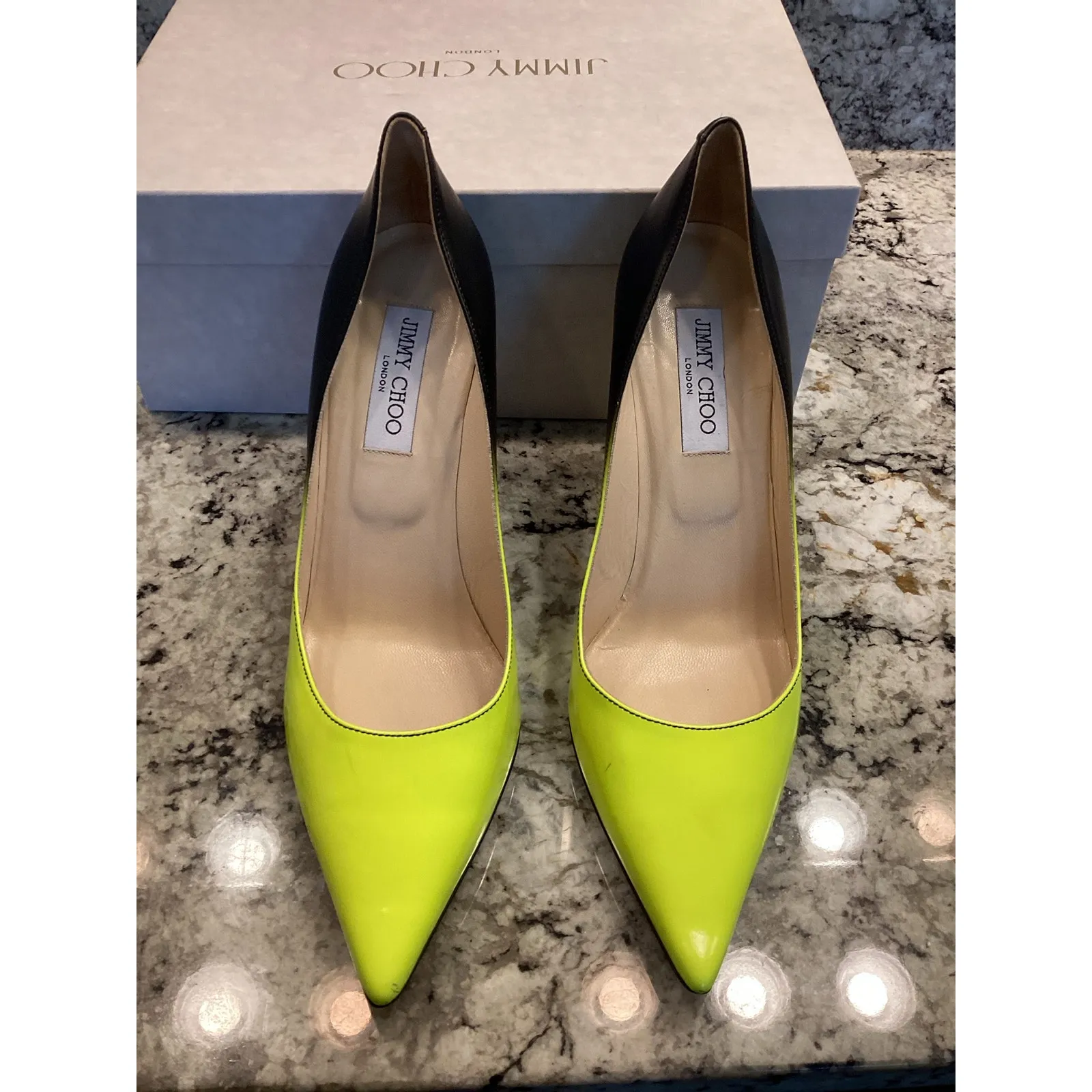 Jimmy Choo Agnes Degrade neon yellow green matte black Ombre pump heels 40.5 - Image 3