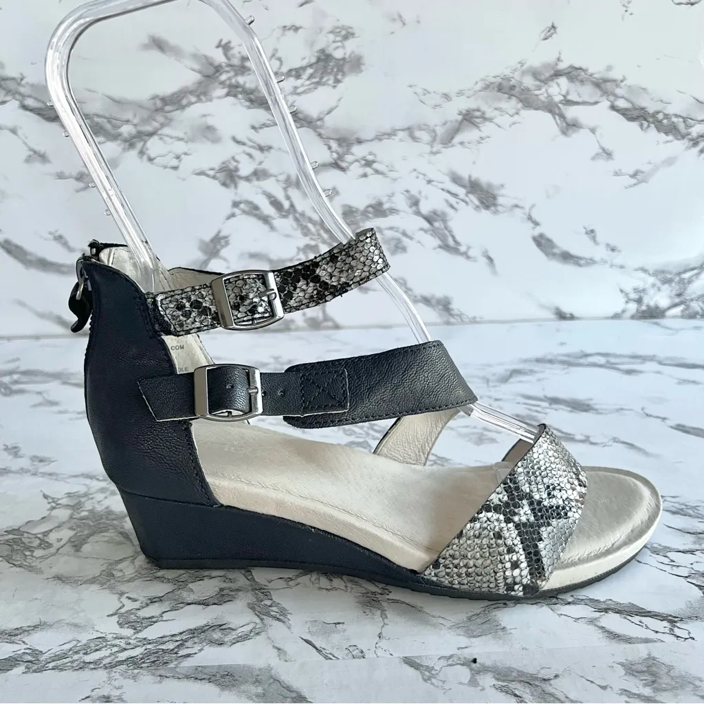 Jambu Capri Sandals Wedge Strappy Snakeskin Ankle Black Leather 8 Comfort Dressy - Image 8