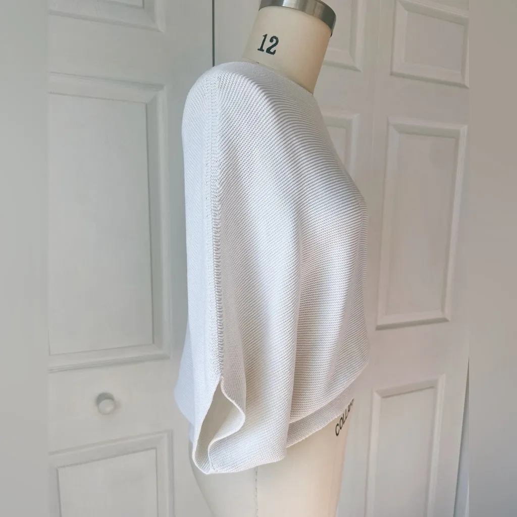 Uniqlo 3D Knit Cotton Dolman 3/4 Sleeve Sweater in Off White - Image 5