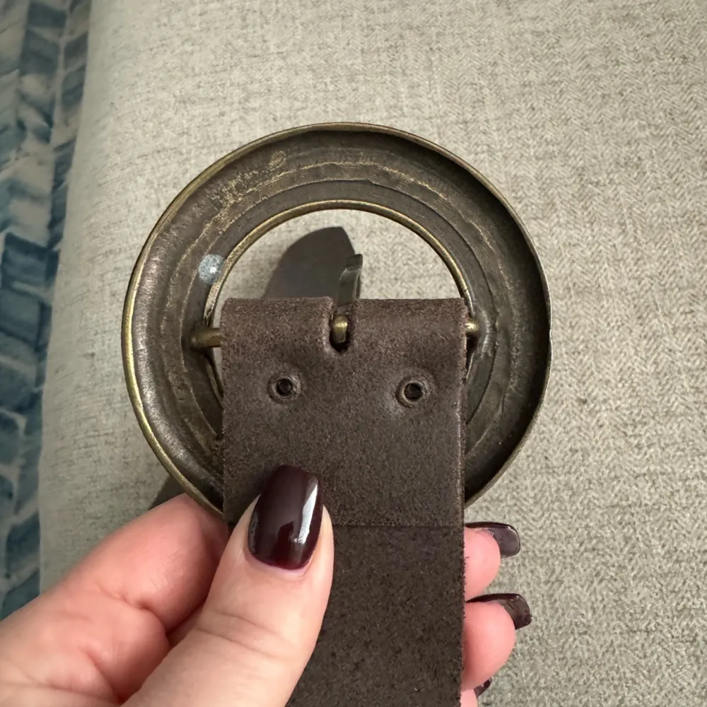 PROMOD Vintage Woman’s‎ Made In France Brown Split Leather Cowhide Belt Size 34” Gold - Image 4