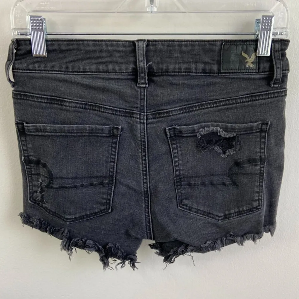 American Eagle Faded Black Super Stretch Hi-Rise Distressed Shortie Shorts - Image 3