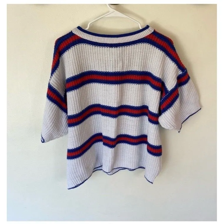 Vintage Sweater Red White Blue Soft Cottage Core Size Large Patriotic Game Day - Image 5