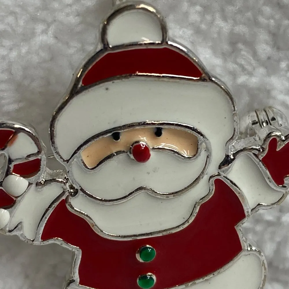 Santa Clause Candy Cane Christmas Holiday Pin Brooch Pendant Enameled Metal - Image 11