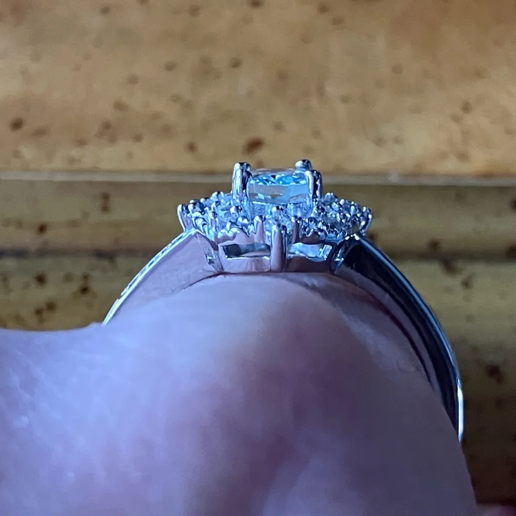 Natural Aquamarine Blue Diamond Sterling Silver Ring Size 9.75 - Image 2