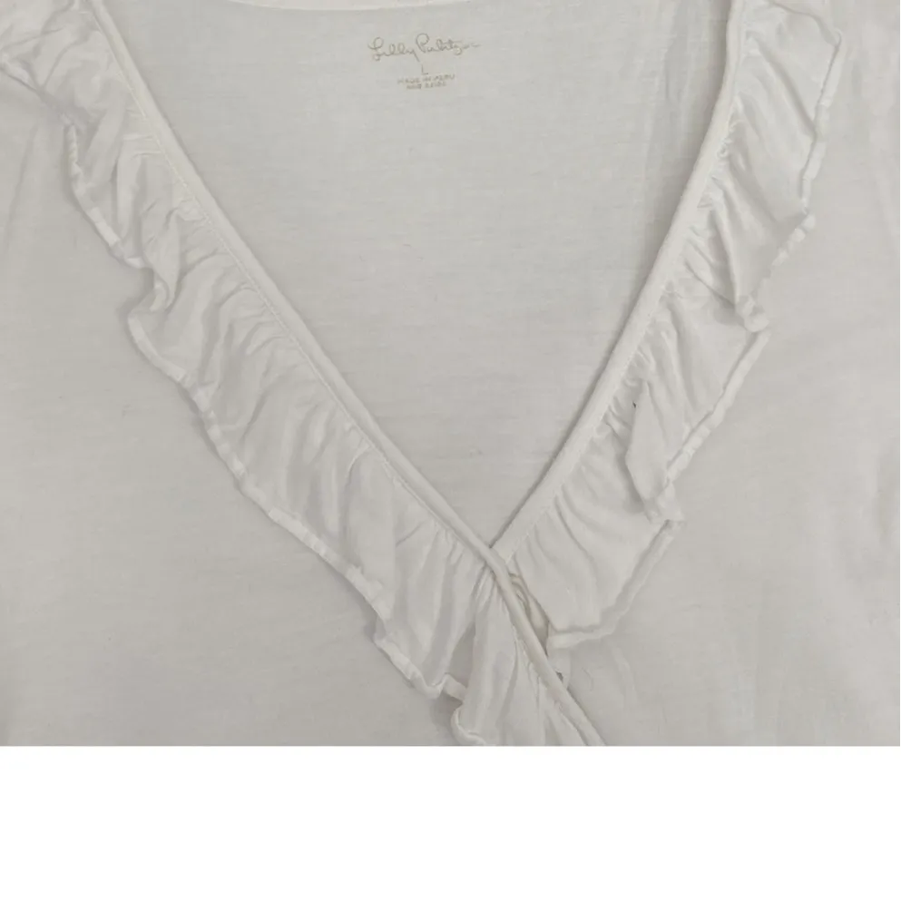 Lilly Pulitzer Loreda Ruffle Wrap White Long Sleeve Shirt Size Women's Large - Image 2