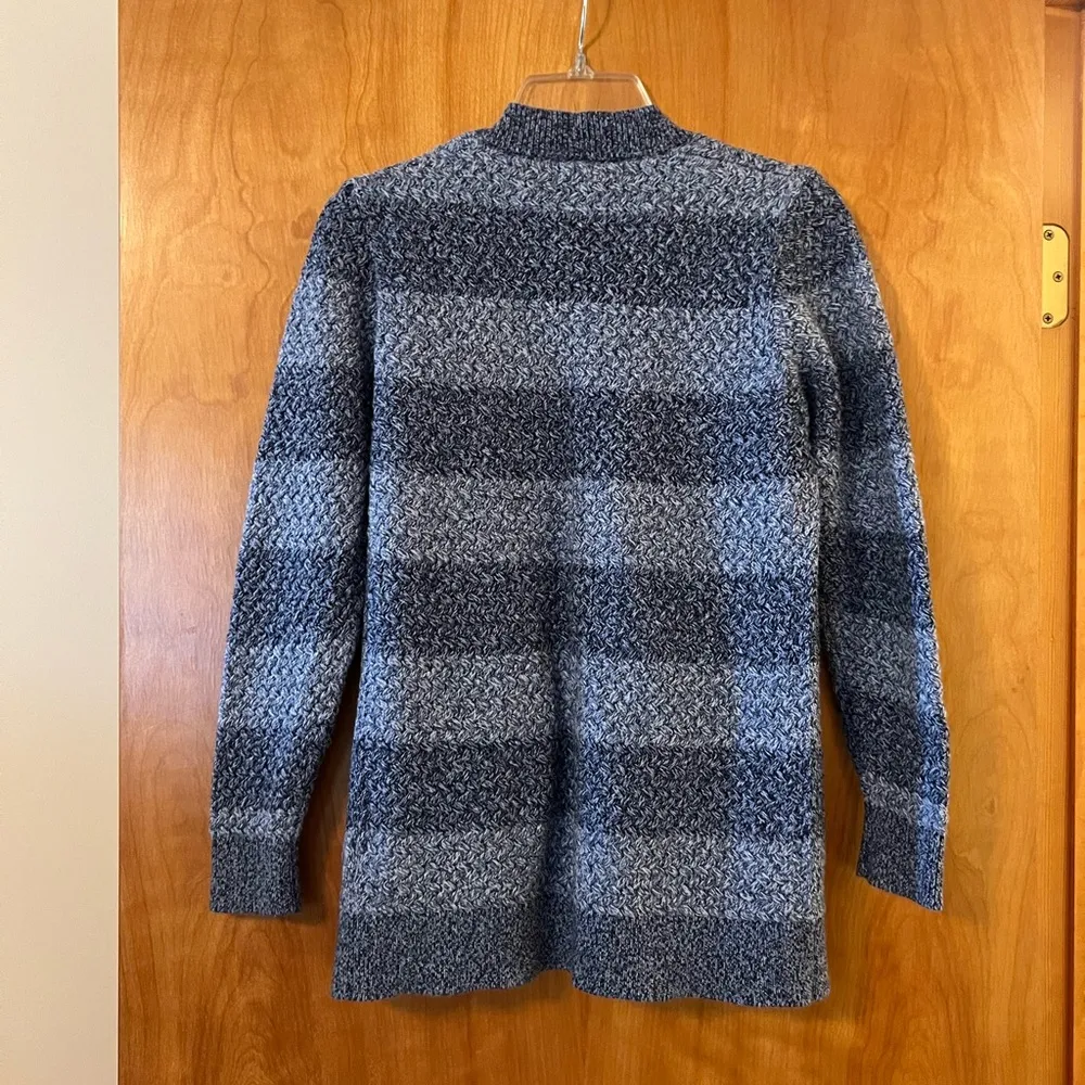 LL Bean Cardigan Sweater Shades Of Blue Horizontal Stripe Tweed Medium - Image 4
