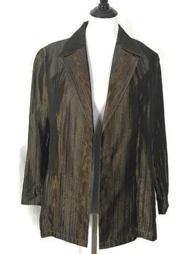 Carlisle Open Cardigan Top Size 6 Silk Blend Striped Brown Office Pockets - Image 1