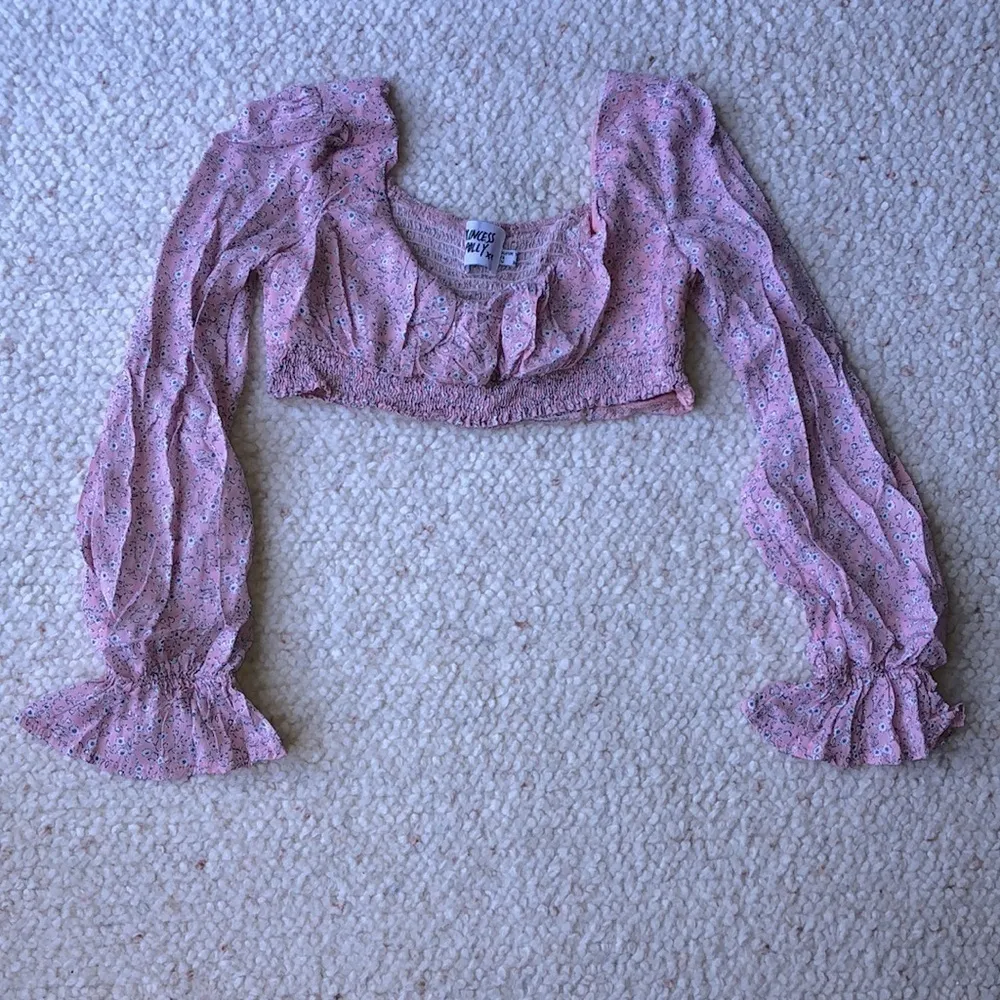 Princess Polly Susanna Smocked Floral Long‎ Balloon Sleeve Crop Top Blush Pink 6 - Image 7