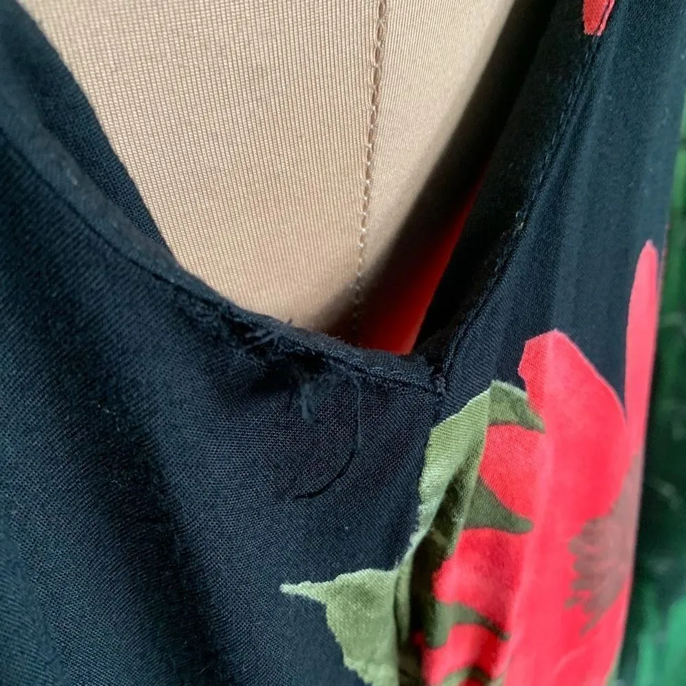 Vintage 90s Maxi Dress Black Red Dark Floral Detail Sleeveless Scoopneck Large - Image 6