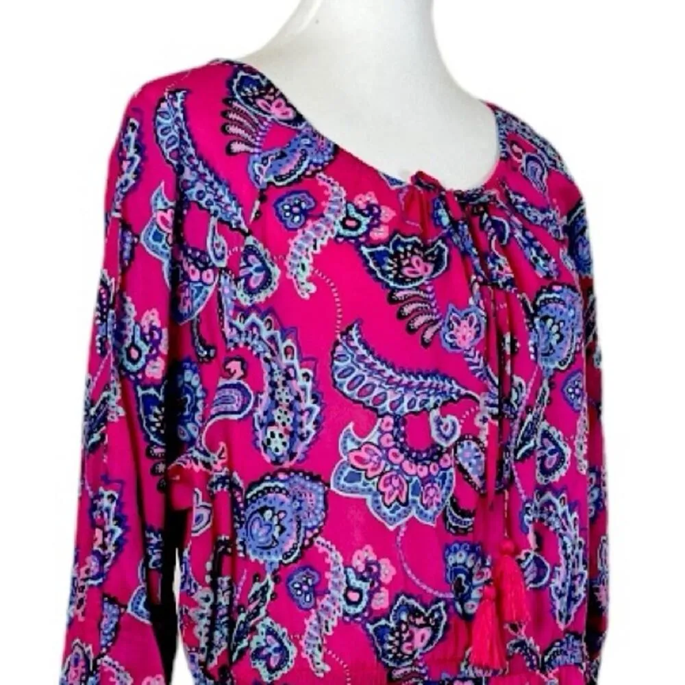 Talbots Swim Coverup Blouson Tie Neck Long Sleeve Pink Paisley Women’s Size XL - Image 6