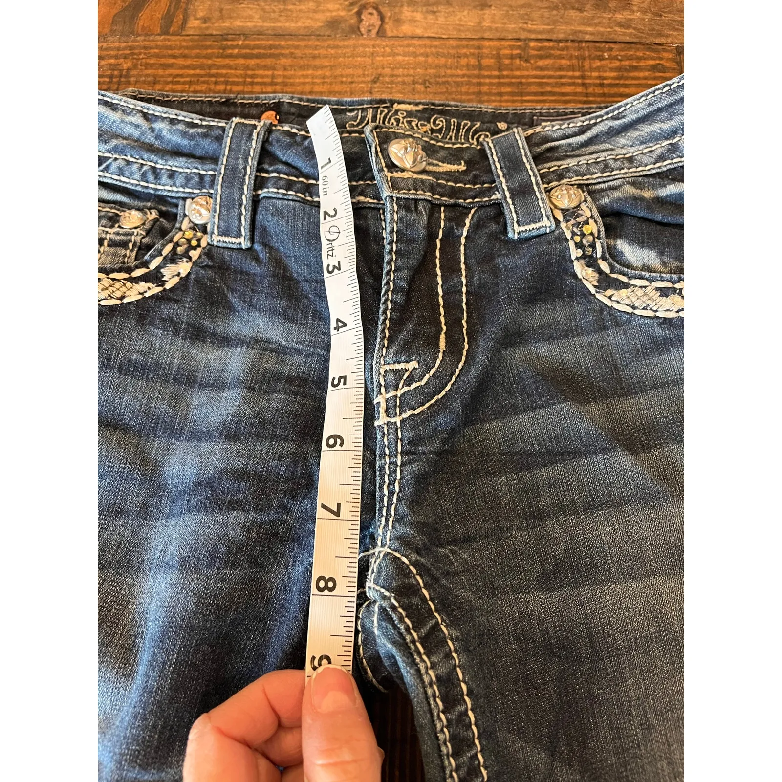 Miss me Cropped Embellished Jeans Women 28 Dark Wash Fringe Western Cowgirl Boho - Image 8