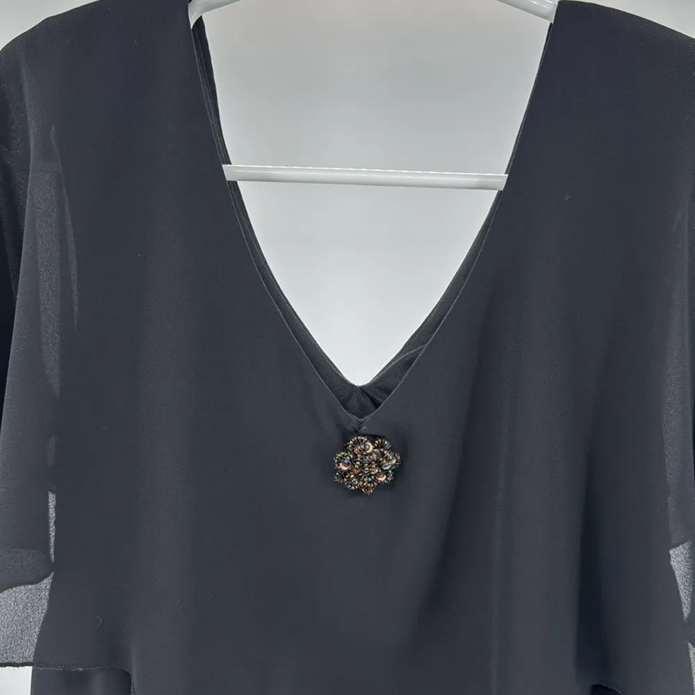 Patra vintage 12 tiered ruffle flutter sleeve black below the knee dress wedding - Image 5