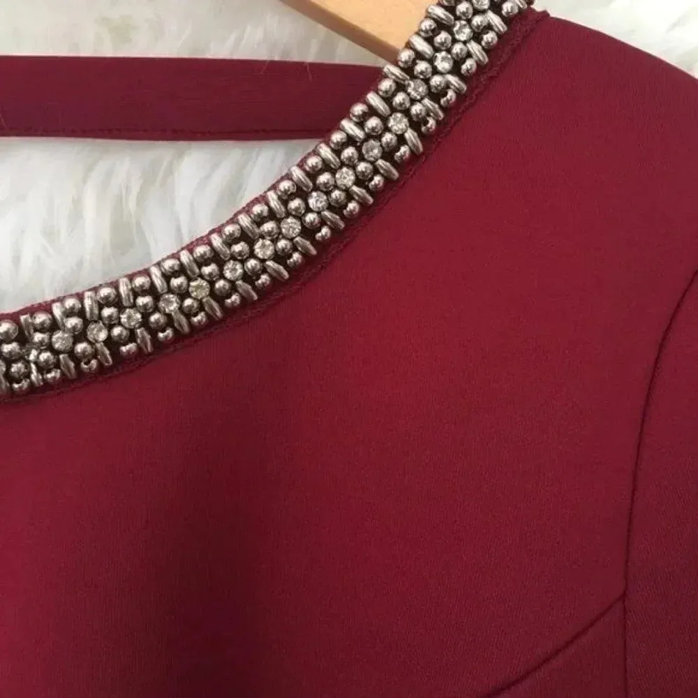 Tobi Anna Wine Embellished Collar Skater Cut‎ Out Dress Size Small - Image 3