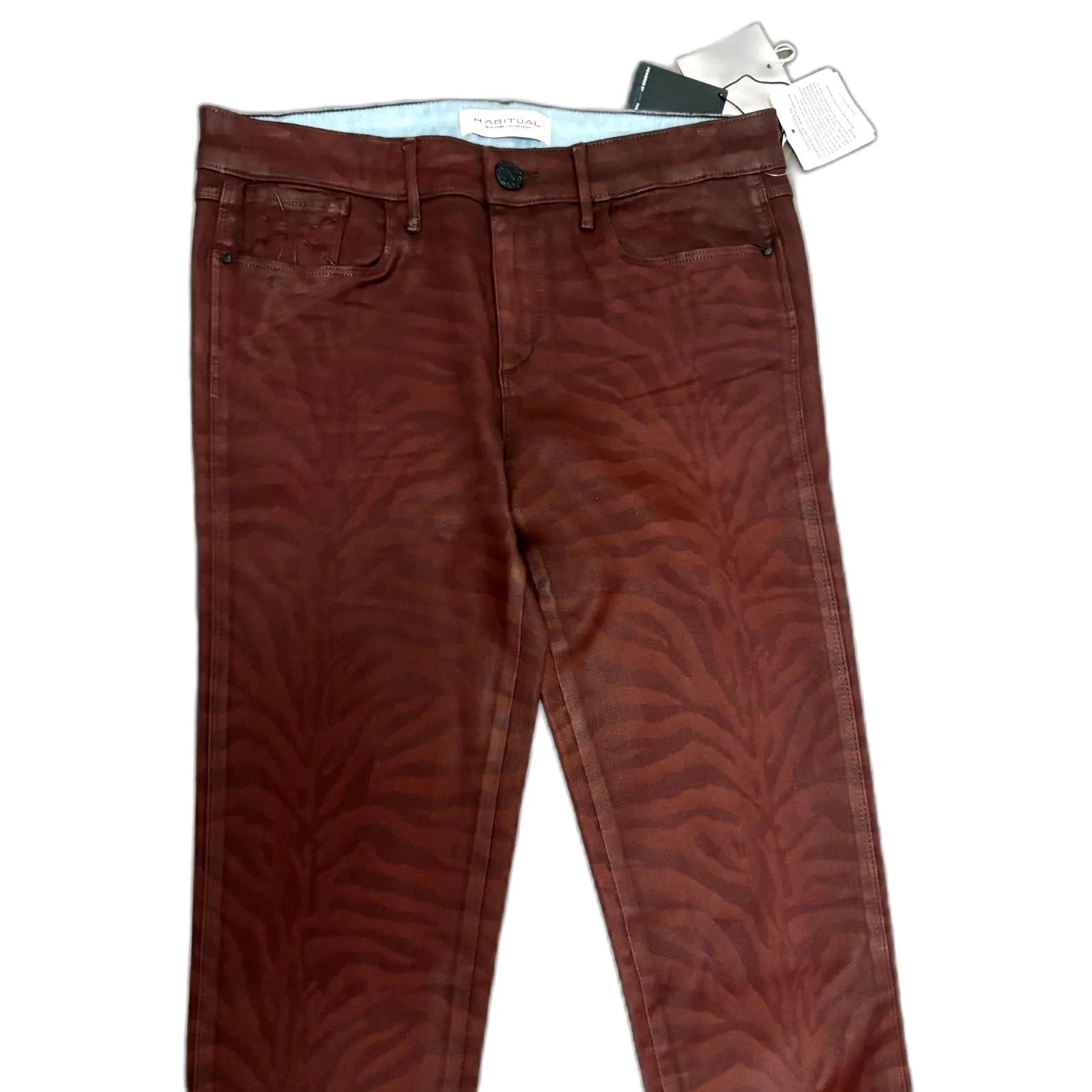 NWT Habitual Eve‎ High Rise Skinny Jeans Coated Denim Red Tiger Stripe Size 27 - Image 2