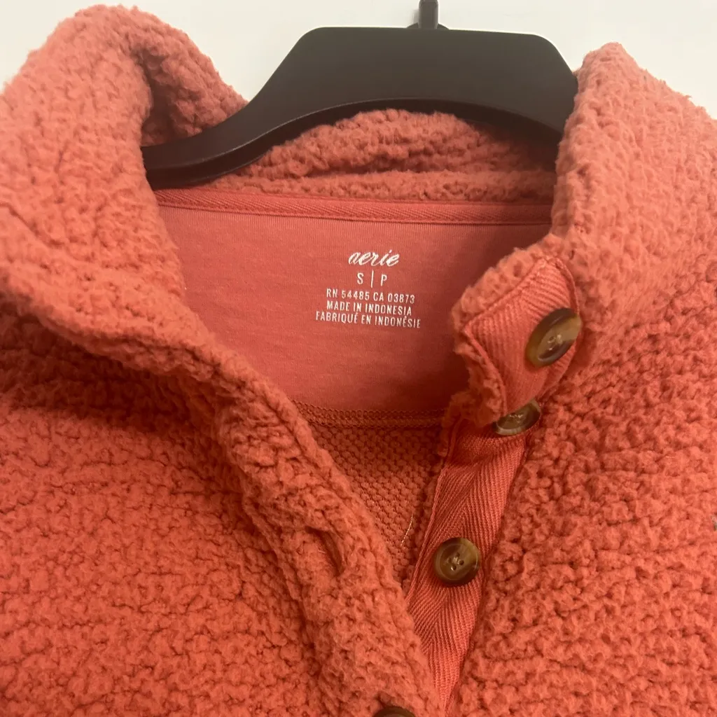 Aerie Sherpa Fleece Pullover Rust Orange Women’s Size Small - Image 3