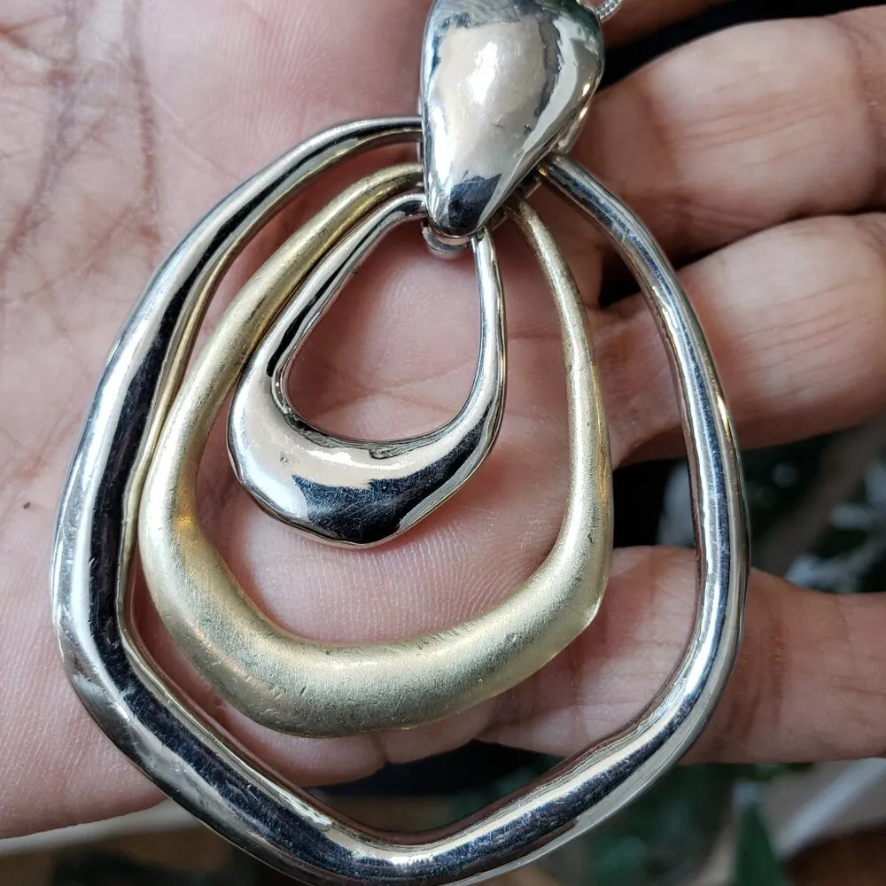 Womens Multi Tone Pewter Irregular Hammered Loops Pendant Necklace with Lobster Gold - Image 4