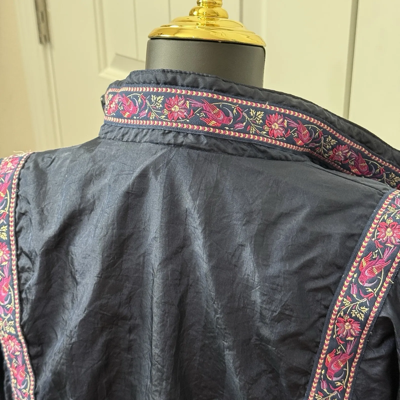 VTG Lily's Of Beverly Hill‎ Windbreaker Jacket Floral Bird Retro Sz Medium Blue - Image 5