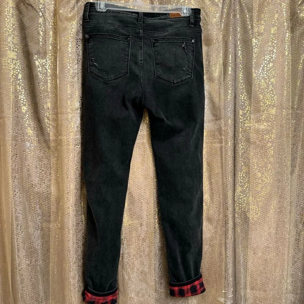 Judy Blue Black Destroyed Buffalo Plaid Patch Skinny Jeans 7/28 - Image 2