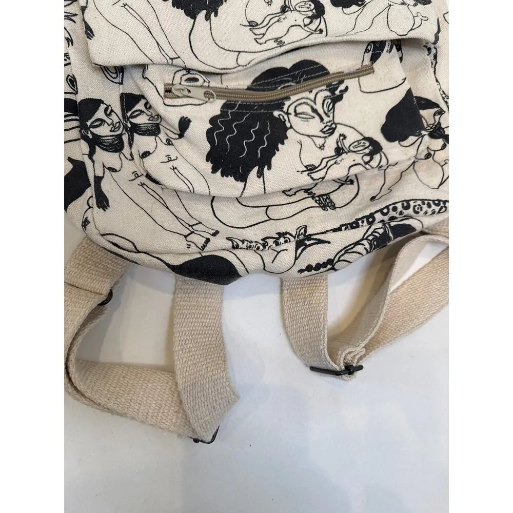 Artsy Cream Black Oaxacan Backpack Woven Canvas OS EUC Unbranded Handmade Mexico - Image 3