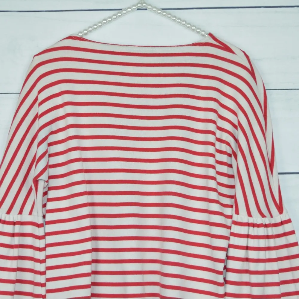 J.Crew | Red White Strip Long Bell Sleeve Blouse Shirt Women’s Size XXS - Image 8