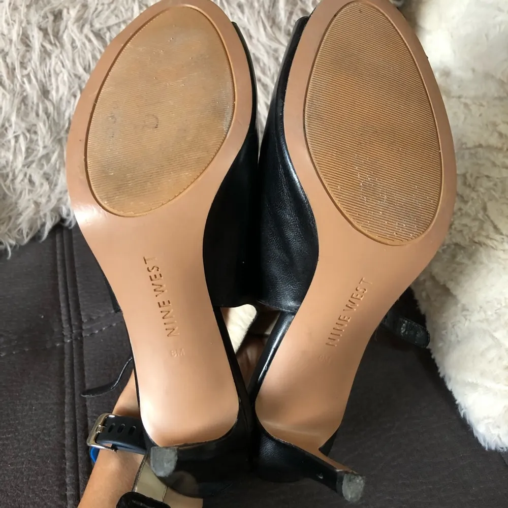 NINE WEST Black Leather Peep Toe OpenBack Heels S8 - Image 9