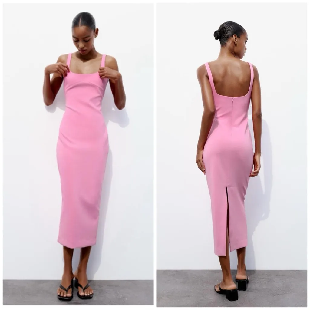 Zara Bubblegum Pink Tailored Fitted Midi Sheath Pencil Dress Women’s Size M - Image 7