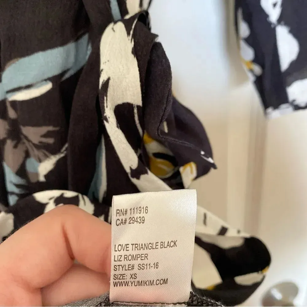 YUMI KIM Love Triangle Liz Romper Floral Faux Wrap V Neck Black Size Extra Small - Image 8