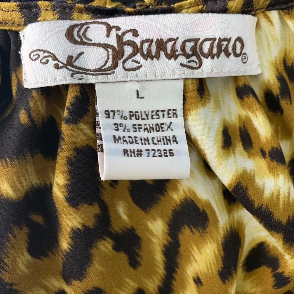 Vintage 90s Leopard Print Shift Dress L Brown Braided Collar Puff Sleeve Pockets Size L - Image 6