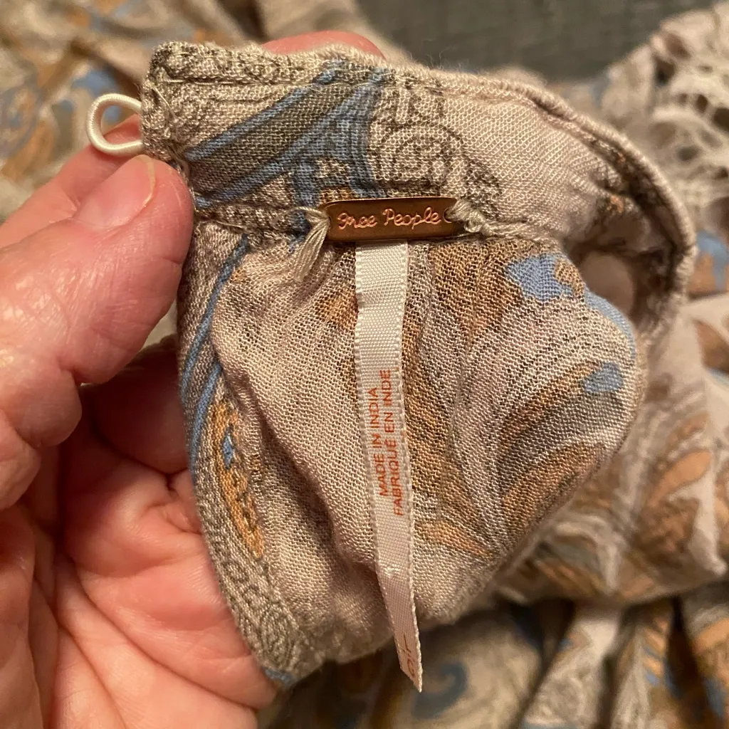 Free People Paisley Long Sleeve Top - Cream, Blue, Brown - Image 3