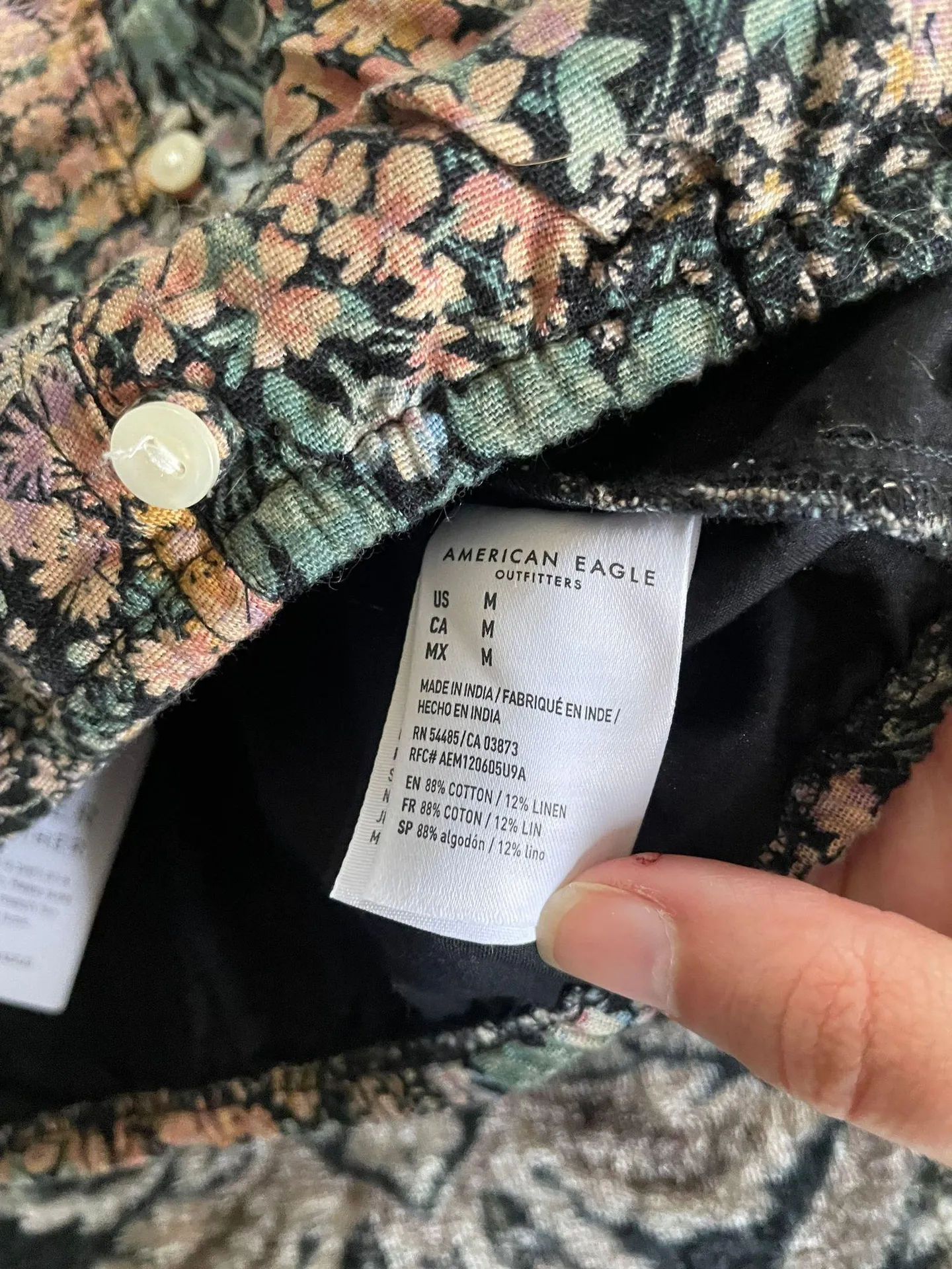 American Eagle AEO Black Mixed Media Print Button Crop Blouse - Image 4