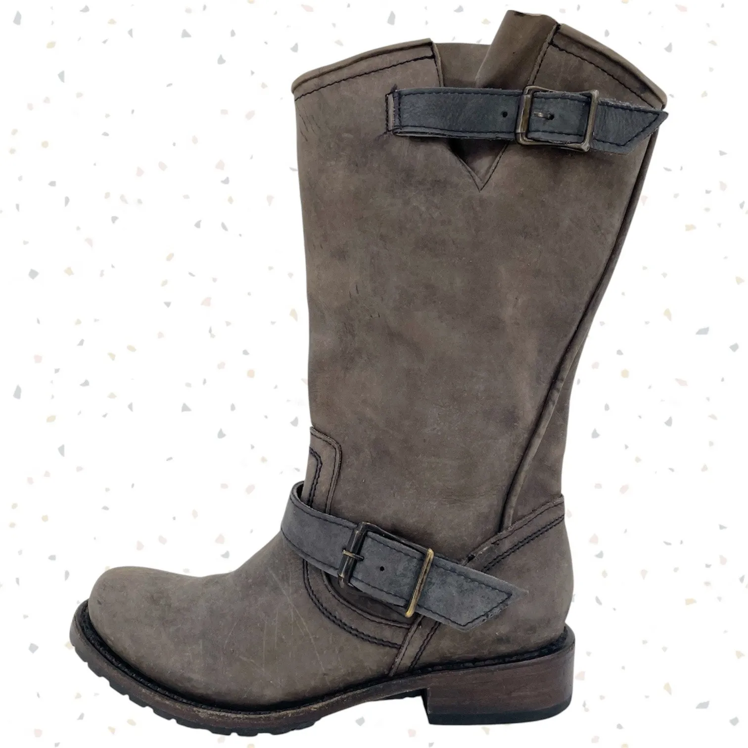 Freebird By Steven Prince Boot Gray Engineer Buckle Biker Moto Boots Size 7 - Image 3