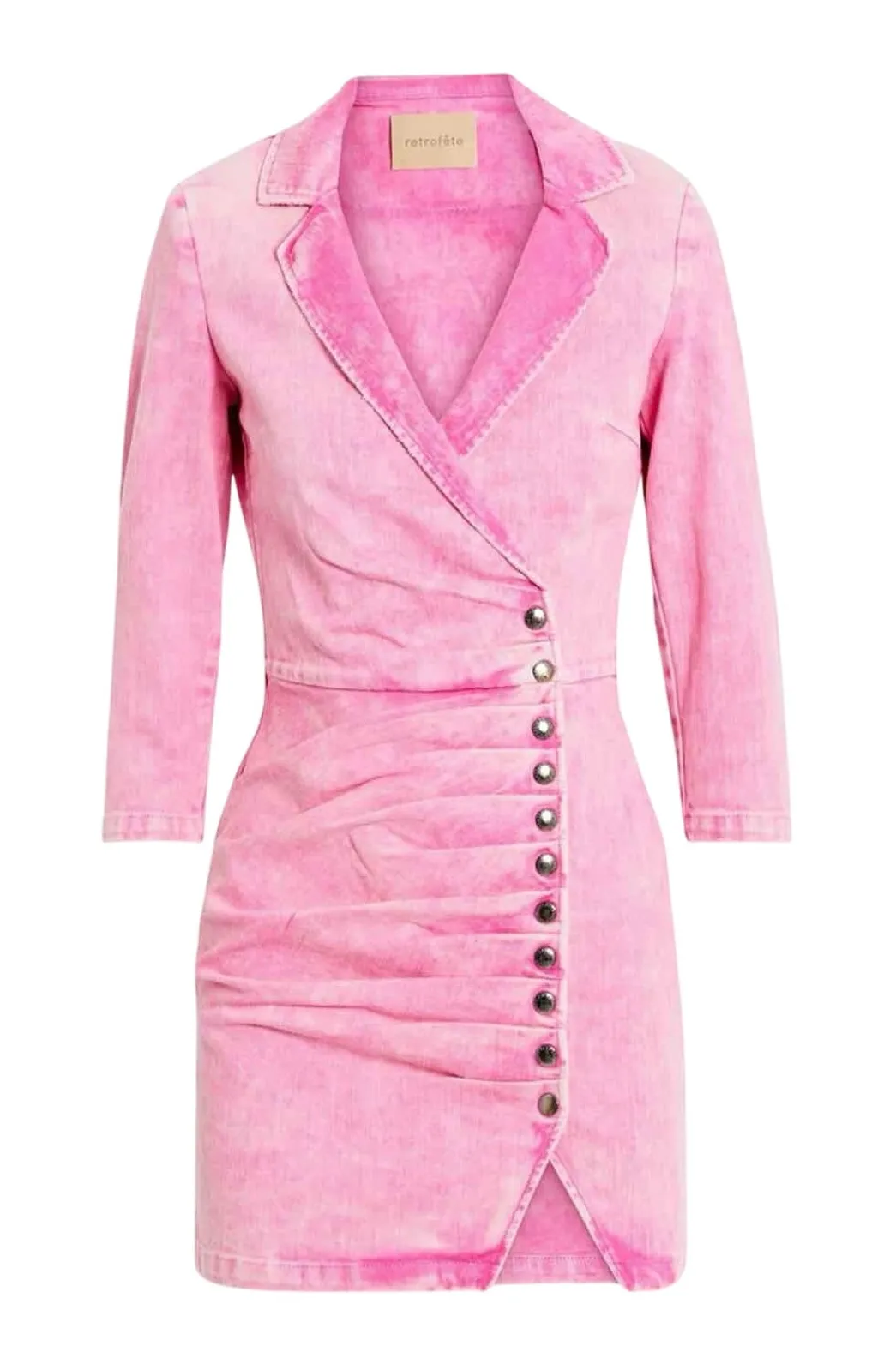 Retrofete Willa Denim Mini Dress Vintage Pink Size Large Stretch Distressed - Image 1