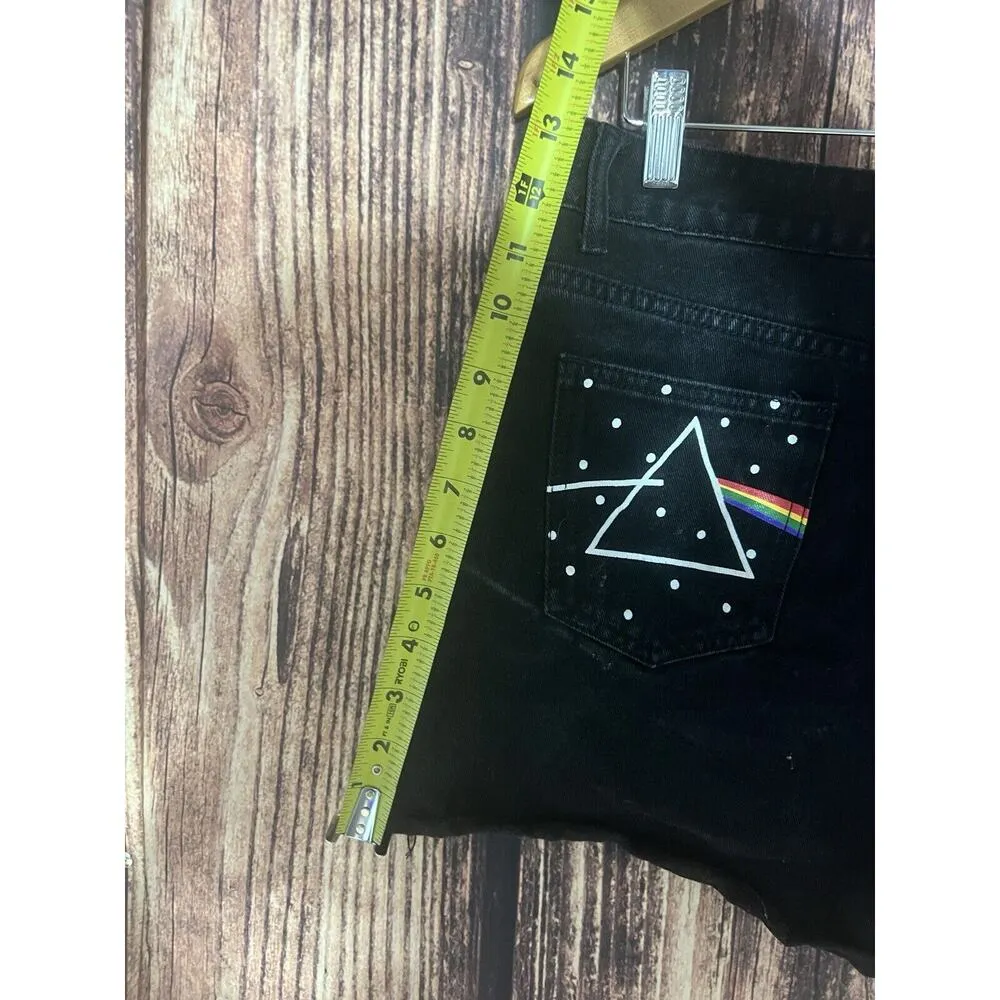 Pink Floyd Women Jeans Short Size Large Black Rock Band Rainbow - Image 3