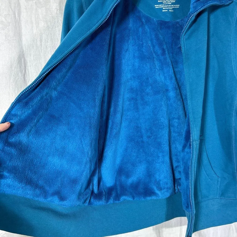 LL Bean Sweatshirt Small Teal Full Zip Fuzzy Fleece Lined - Image 9