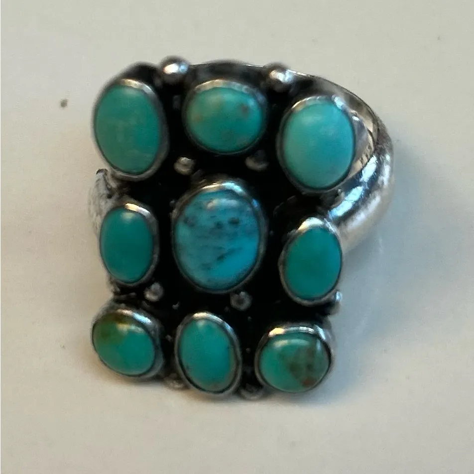 Kingman Turquoise & sterling ring sought after Navajo artisan Philbert Secatero Blue - Image 4