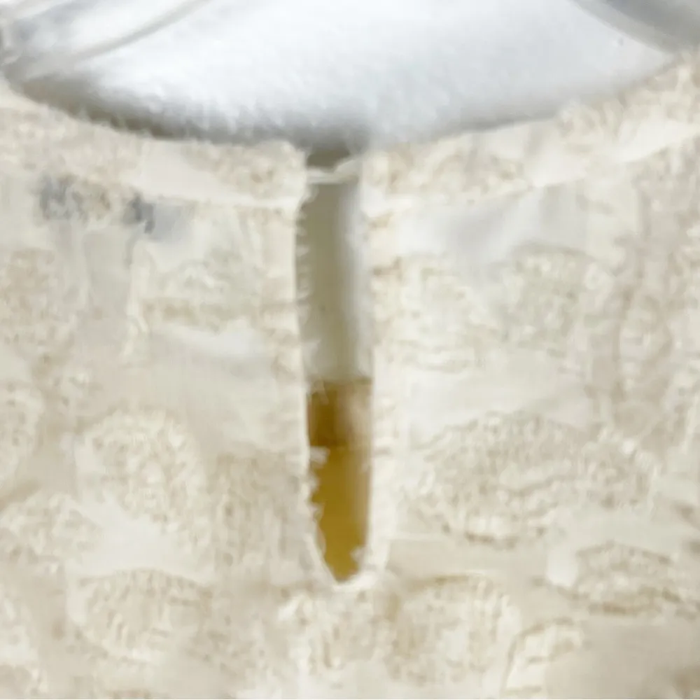 MOON RIVER Cream Crop Raised Polka Dots Lace Trim Sheer Long Sleeves Top Small - Image 7