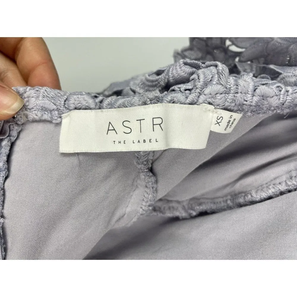 ASTR Purple Lilac Crochet Lace Off Over The Shoulder Mini Dress Size XS - Image 7