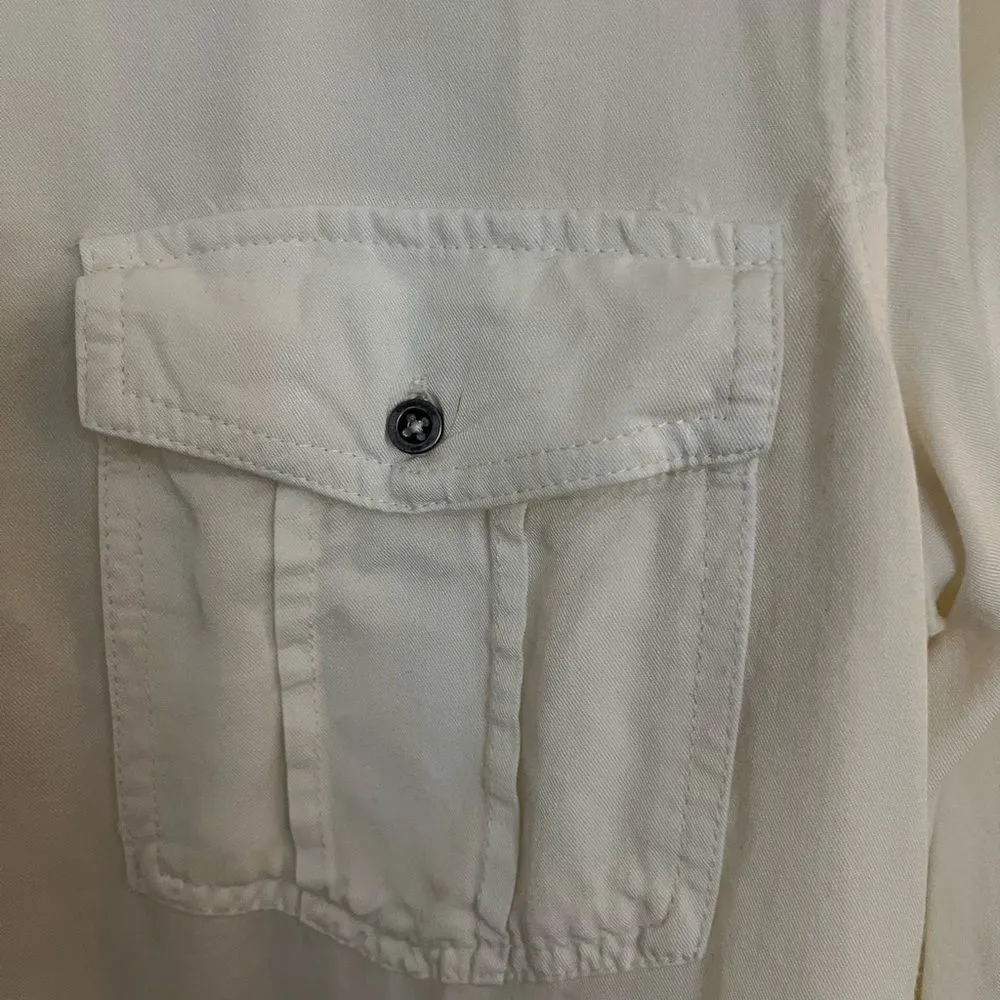 Rag Poets button up long sleeve shirt, soft cream color. Front pockets - Image 5