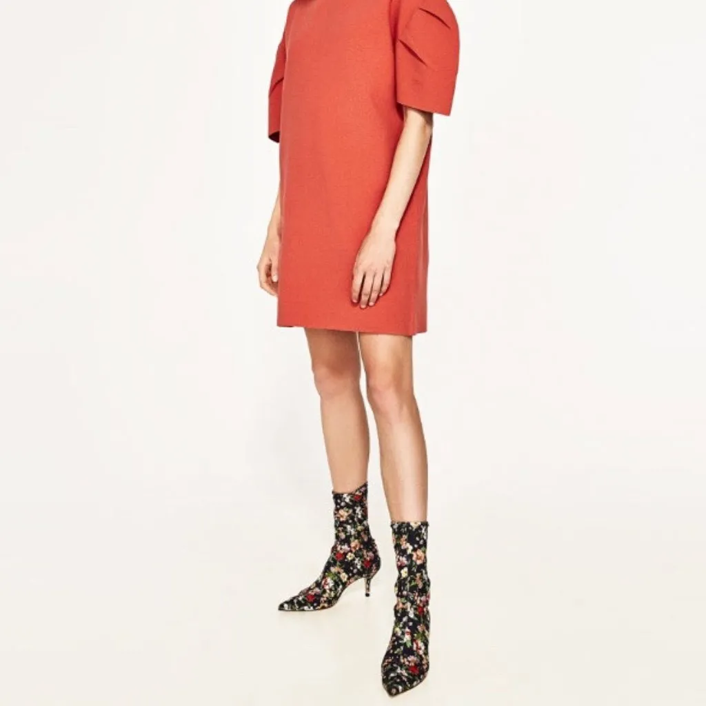 Knit Women's Orange Balloon Puffy Sleeve Sweater Knit Short Mini Dress Sm - Image 3