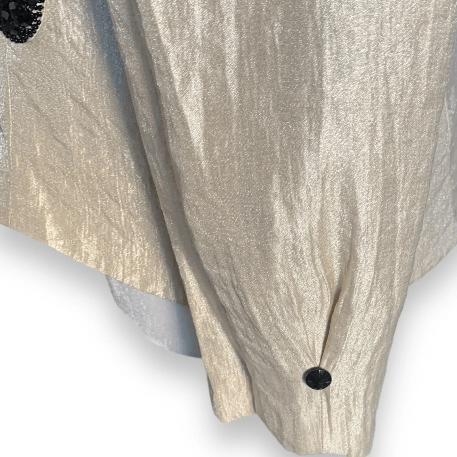 Vintage Dressbarn Champagne Wrap Blouse Black Beaded Brooch Detail 10 Evening - Image 8