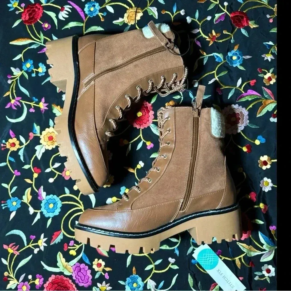 New MSRP $115 Violet & Red Womens Alexa Leather Lace Up Bootie Womens Sz 7.5 Brown - Image 6