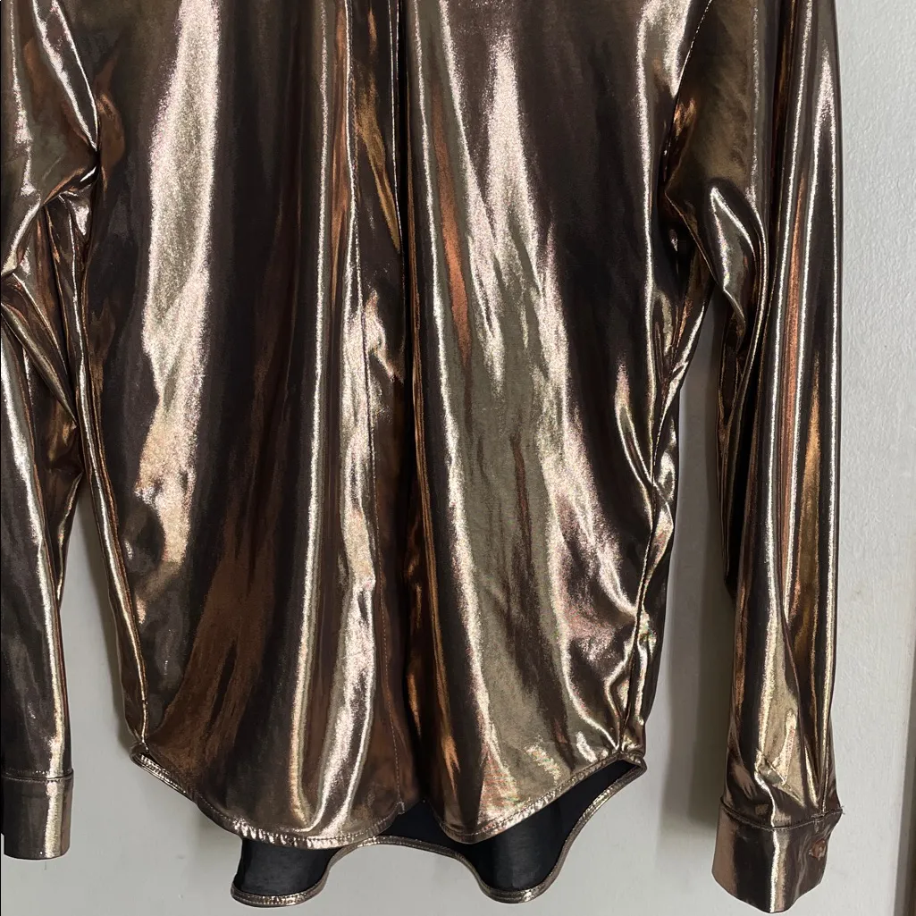 Anthropologie The Gillian Liquid Shine Buttondown Shirt Copper - Image 5