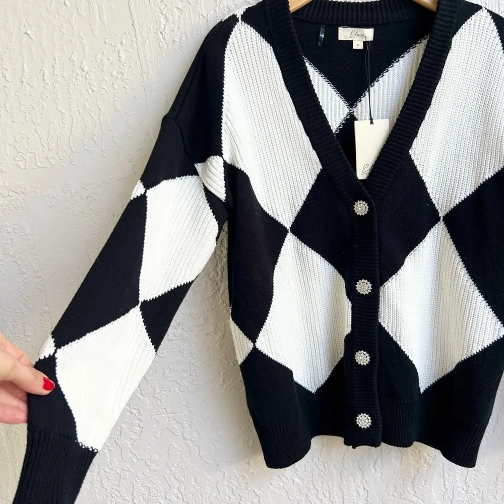 Elan Harley cardigan black and white new with tags SMALL - Image 4