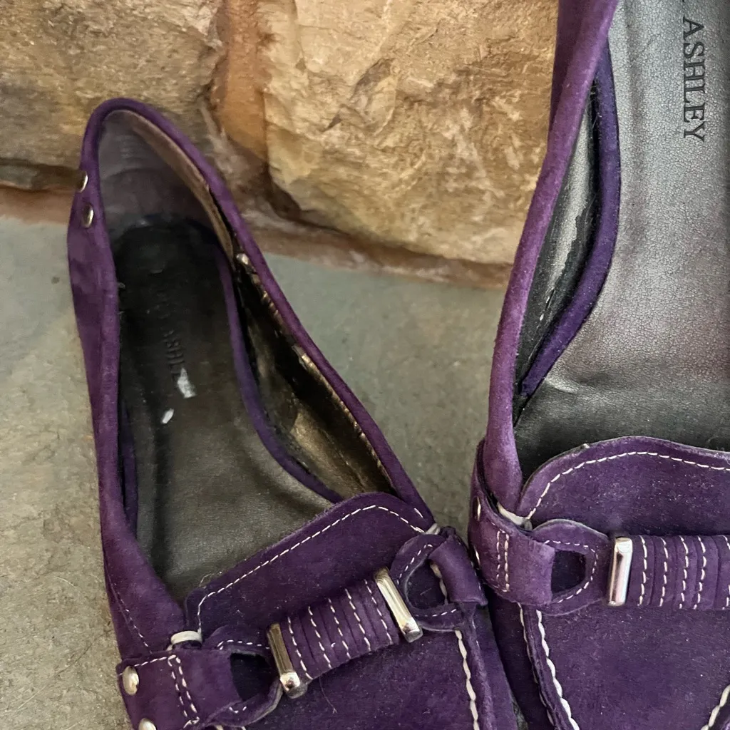 Laura Ashley Suede Gwen Driving Loafers Eggplant Purple FABULOUS Wrap buckle sz8 - Image 2