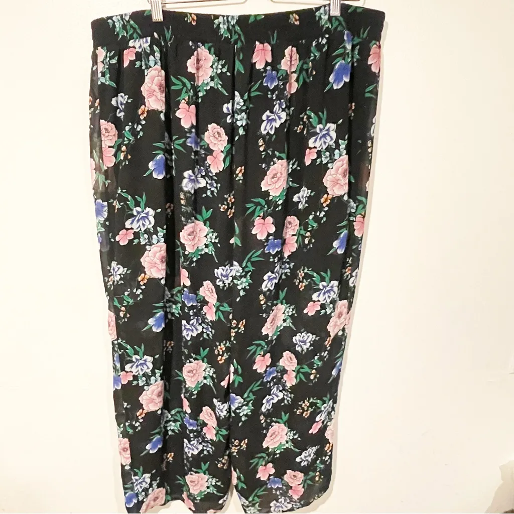 Torrid Plus Size 3X‎ Black Floral Chiffon Pants Pull On Sheer Legs Lined - Image 5