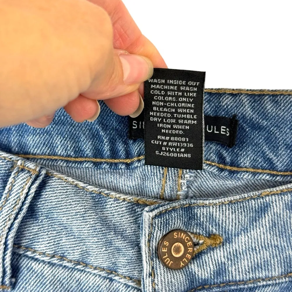 Sincerely Jules High Rise Straight Crop Jeans Raw Hem Button Fly Size 28 Blue - Image 7