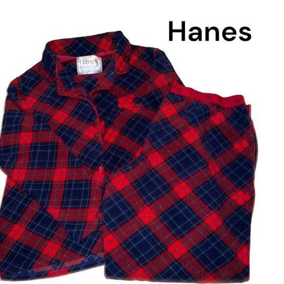 Hanes 2 pc soft red and navy blue flannel pj set - Image 2