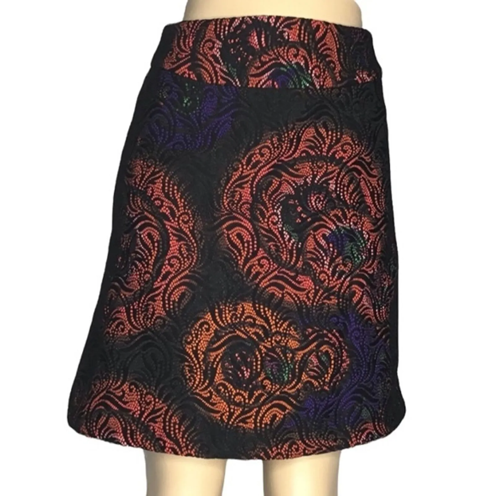 Desigual Skirt Women 2 Black Red Geometric Colorines A-Line Artsy Art to Wear - Image 3