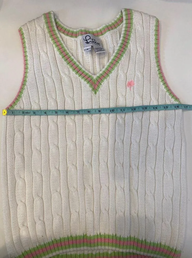 Lilly Pulitzer White Cable Knit Sweater Vest V-Neck EUC Sz S Cotton Pullover - Image 6