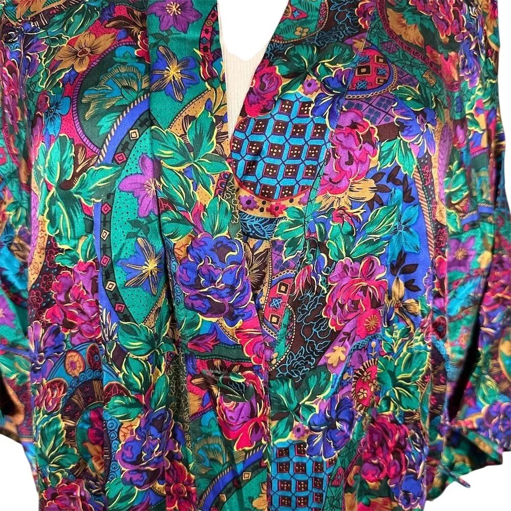 Victoria's Secret Women's Floral Silk Kimono Robe One Size Vintage Gold Label - Image 2